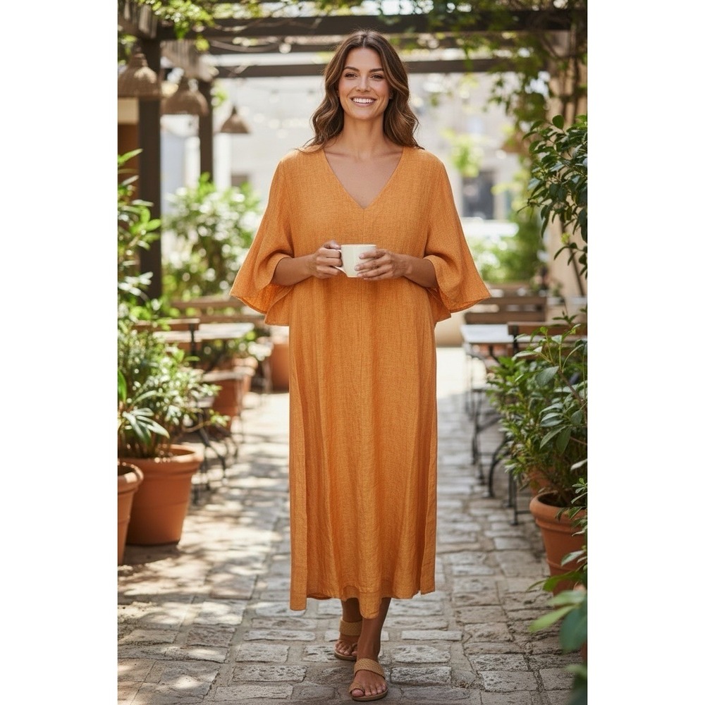 Bryn‎ Walker Liliana Linen A-Line Oversized Midi Dress Womens M Laganlook Beach